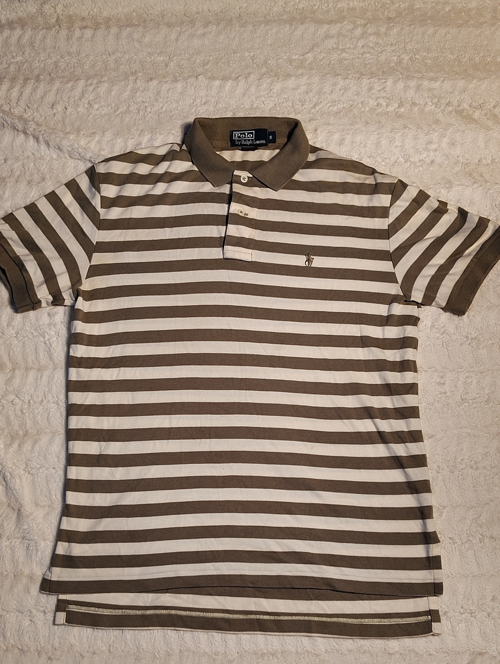 Polo by Ralph Lauren Men's Brown and White Striped Polo Shirt